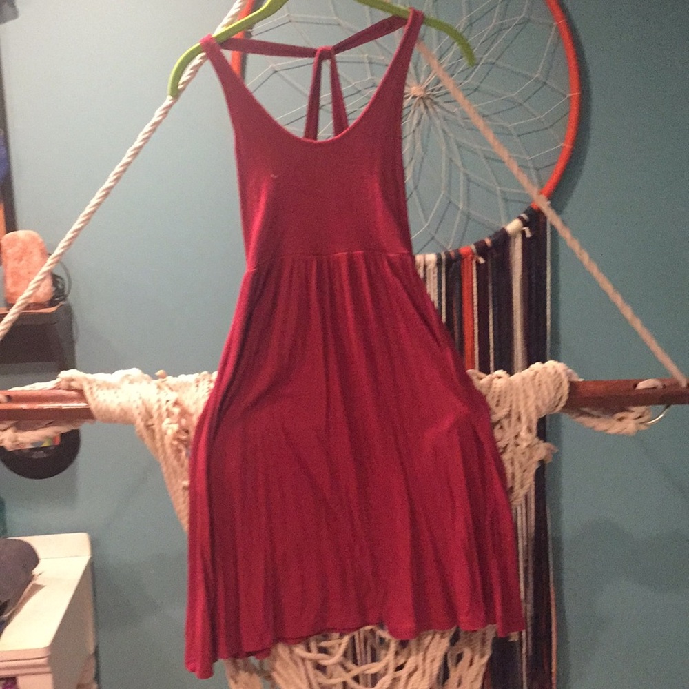 Sun dress. Cranberry color. Ribbed tshirt material